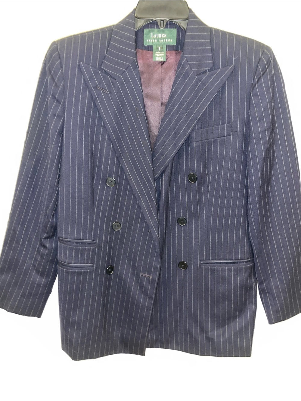 Vintage Lauren Ralph Lauren Wool Pinstripe Pantsuit Jacket 8 Pants 4 USA